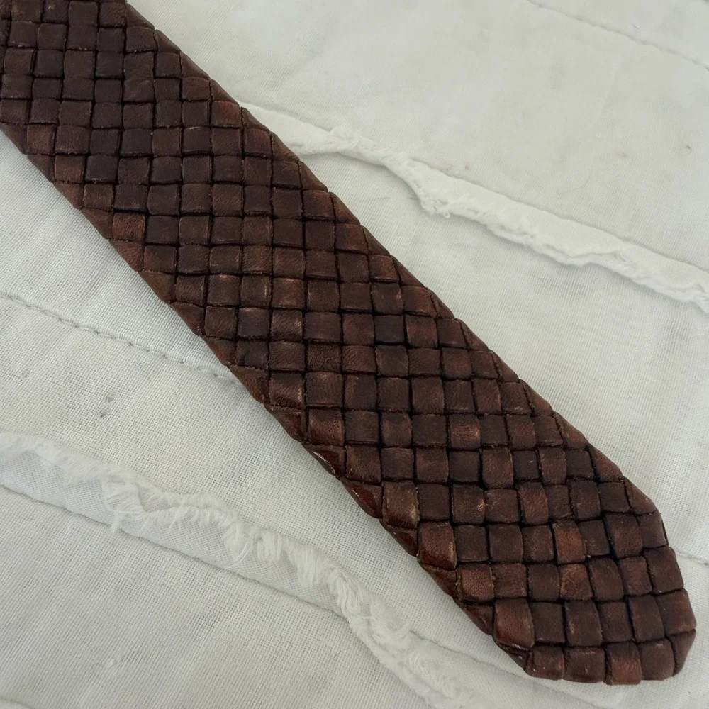 Trafalgar Braided Brown Leather Belt Mens 38 Brown Woven Dress Casual 49
